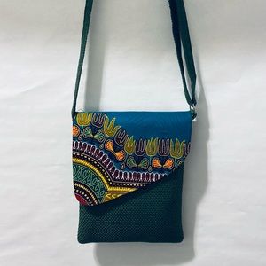 NEW Hand woven green African print cross body bag